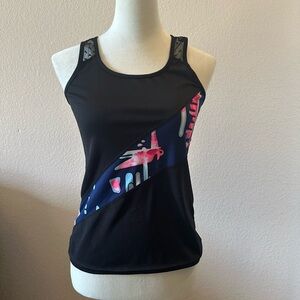 Black and Pink Fitted Graphic Tank Top